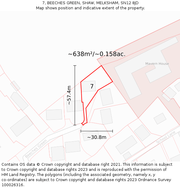 7, BEECHES GREEN, SHAW, MELKSHAM, SN12 8JD: Plot and title map