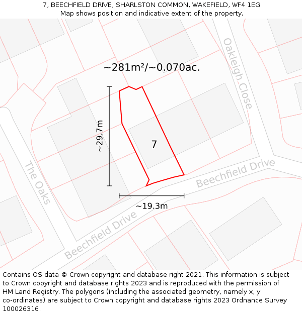 7, BEECHFIELD DRIVE, SHARLSTON COMMON, WAKEFIELD, WF4 1EG: Plot and title map