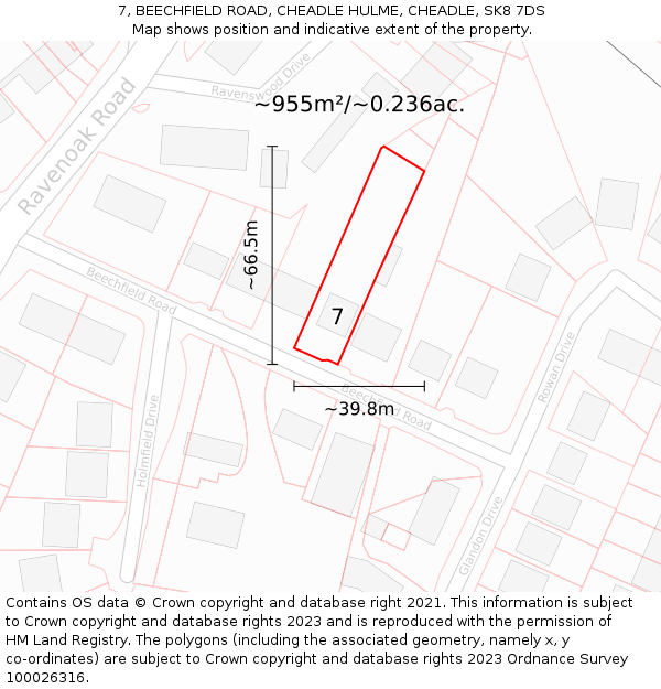 7, BEECHFIELD ROAD, CHEADLE HULME, CHEADLE, SK8 7DS: Plot and title map