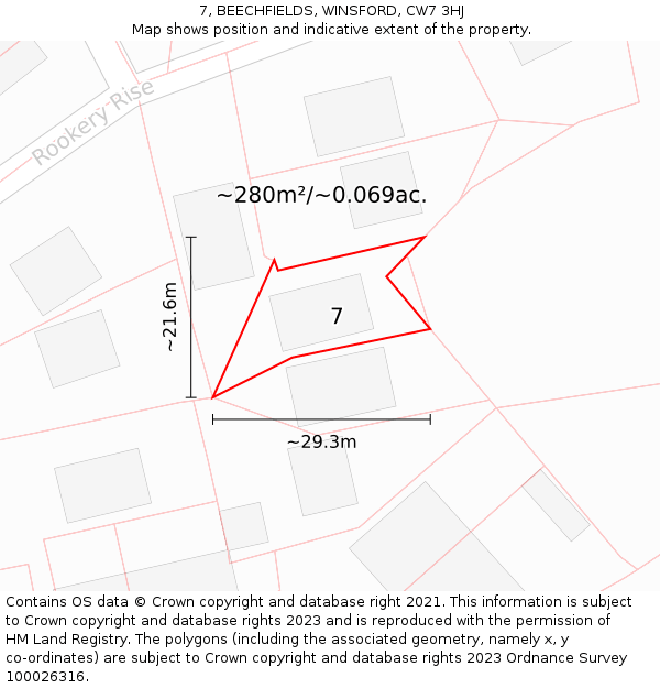 7, BEECHFIELDS, WINSFORD, CW7 3HJ: Plot and title map