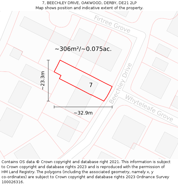 7, BEECHLEY DRIVE, OAKWOOD, DERBY, DE21 2LP: Plot and title map