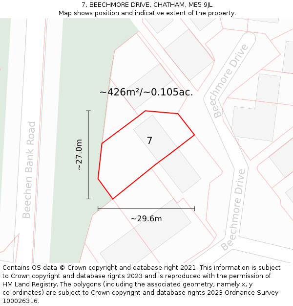 7, BEECHMORE DRIVE, CHATHAM, ME5 9JL: Plot and title map