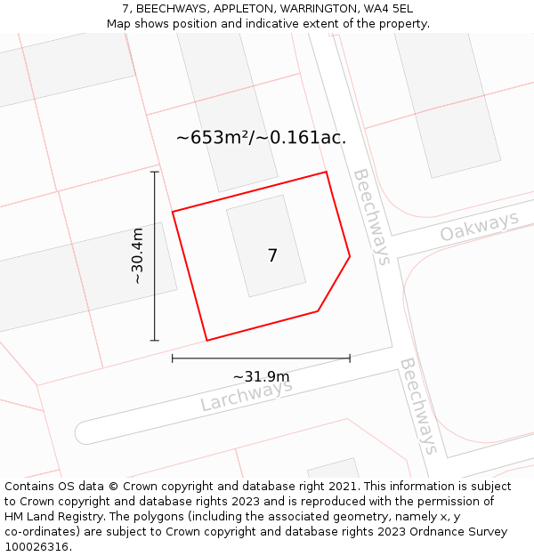7, BEECHWAYS, APPLETON, WARRINGTON, WA4 5EL: Plot and title map