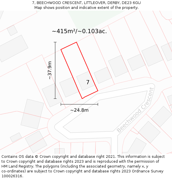 7, BEECHWOOD CRESCENT, LITTLEOVER, DERBY, DE23 6GU: Plot and title map