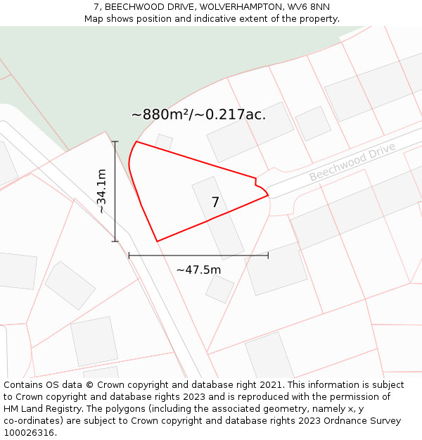 7, BEECHWOOD DRIVE, WOLVERHAMPTON, WV6 8NN: Plot and title map