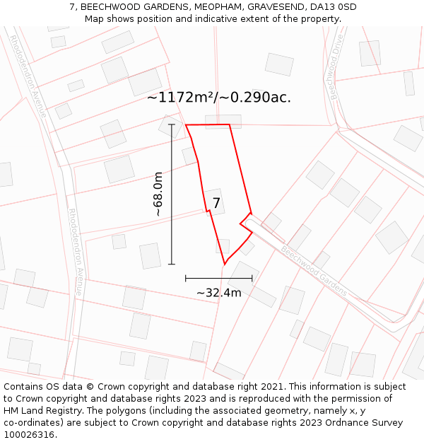 7, BEECHWOOD GARDENS, MEOPHAM, GRAVESEND, DA13 0SD: Plot and title map