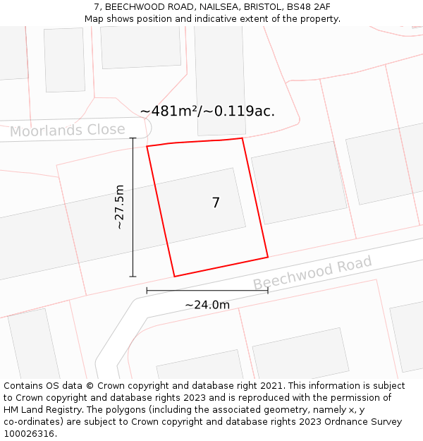 7, BEECHWOOD ROAD, NAILSEA, BRISTOL, BS48 2AF: Plot and title map