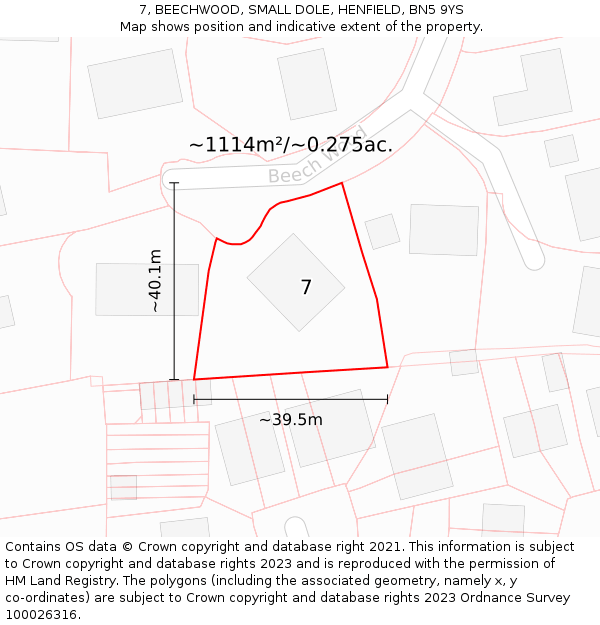 7, BEECHWOOD, SMALL DOLE, HENFIELD, BN5 9YS: Plot and title map