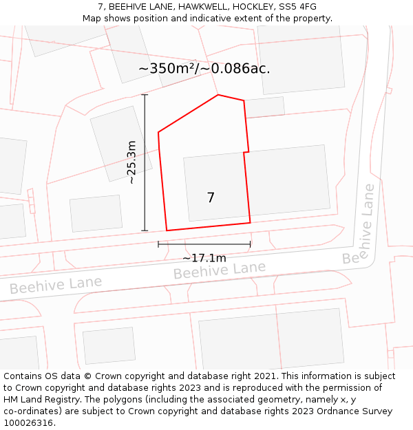 7, BEEHIVE LANE, HAWKWELL, HOCKLEY, SS5 4FG: Plot and title map