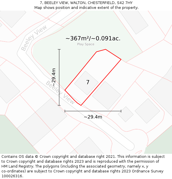 7, BEELEY VIEW, WALTON, CHESTERFIELD, S42 7HY: Plot and title map