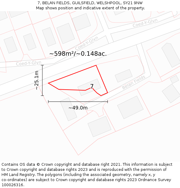7, BELAN FIELDS, GUILSFIELD, WELSHPOOL, SY21 9NW: Plot and title map