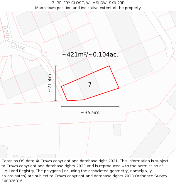 7, BELFRY CLOSE, WILMSLOW, SK9 2RB: Plot and title map
