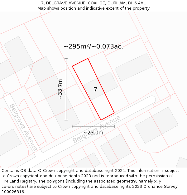 7, BELGRAVE AVENUE, COXHOE, DURHAM, DH6 4AU: Plot and title map