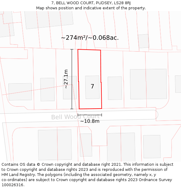 7, BELL WOOD COURT, PUDSEY, LS28 8RJ: Plot and title map
