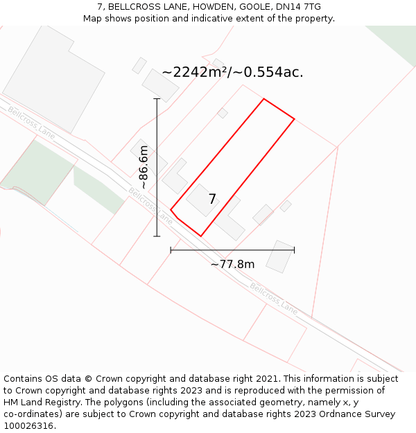 7, BELLCROSS LANE, HOWDEN, GOOLE, DN14 7TG: Plot and title map