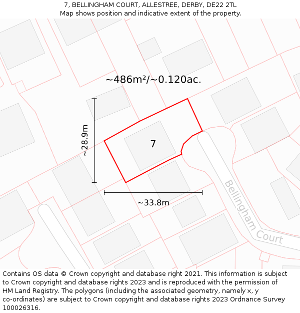 7, BELLINGHAM COURT, ALLESTREE, DERBY, DE22 2TL: Plot and title map