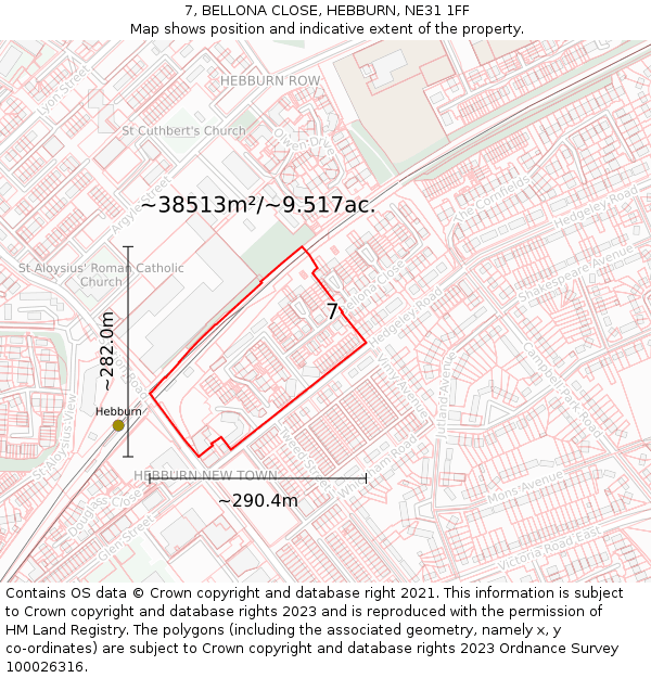7, BELLONA CLOSE, HEBBURN, NE31 1FF: Plot and title map