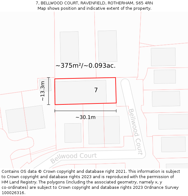 7, BELLWOOD COURT, RAVENFIELD, ROTHERHAM, S65 4RN: Plot and title map
