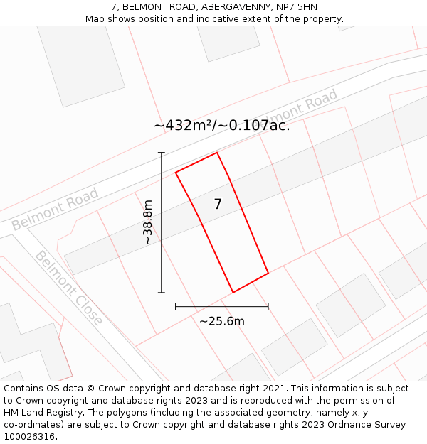 7, BELMONT ROAD, ABERGAVENNY, NP7 5HN: Plot and title map