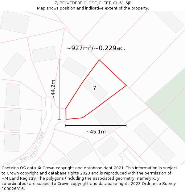7, BELVEDERE CLOSE, FLEET, GU51 5JP: Plot and title map