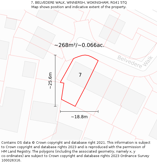 7, BELVEDERE WALK, WINNERSH, WOKINGHAM, RG41 5TQ: Plot and title map
