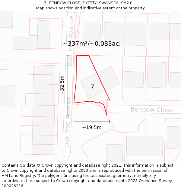 7, BENBOW CLOSE, SKETTY, SWANSEA, SA2 8LH: Plot and title map
