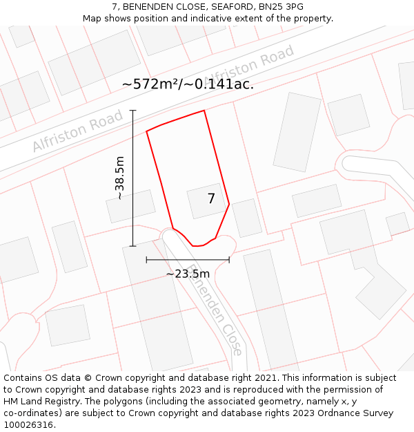 7, BENENDEN CLOSE, SEAFORD, BN25 3PG: Plot and title map