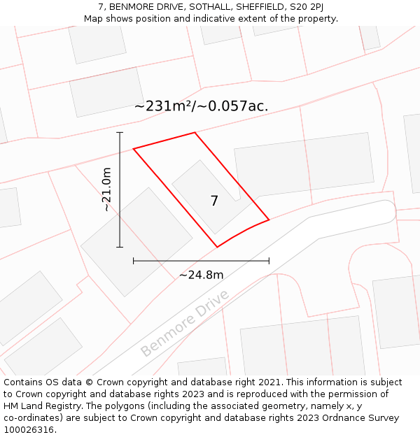7, BENMORE DRIVE, SOTHALL, SHEFFIELD, S20 2PJ: Plot and title map