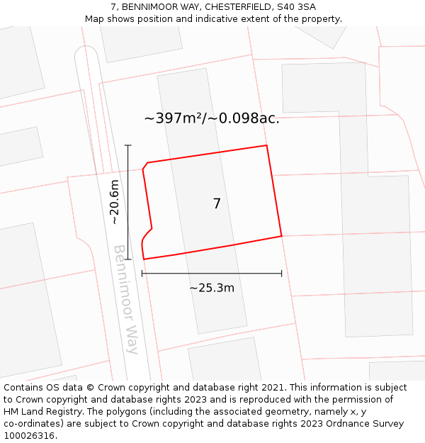 7, BENNIMOOR WAY, CHESTERFIELD, S40 3SA: Plot and title map