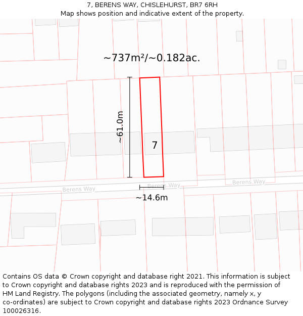 7, BERENS WAY, CHISLEHURST, BR7 6RH: Plot and title map