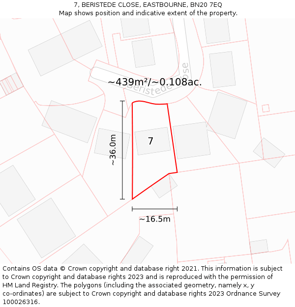 7, BERISTEDE CLOSE, EASTBOURNE, BN20 7EQ: Plot and title map