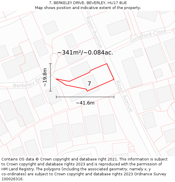 7, BERKELEY DRIVE, BEVERLEY, HU17 8UE: Plot and title map