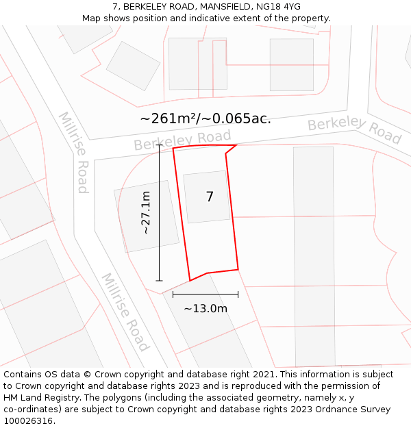 7, BERKELEY ROAD, MANSFIELD, NG18 4YG: Plot and title map