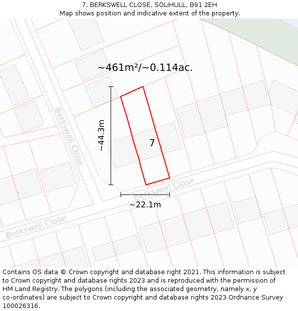 7, BERKSWELL CLOSE, SOLIHULL, B91 2EH: Plot and title map