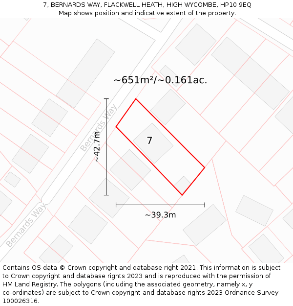 7, BERNARDS WAY, FLACKWELL HEATH, HIGH WYCOMBE, HP10 9EQ: Plot and title map