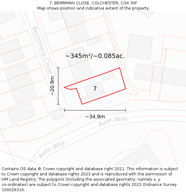 7, BERRIMAN CLOSE, COLCHESTER, CO4 3XF: Plot and title map