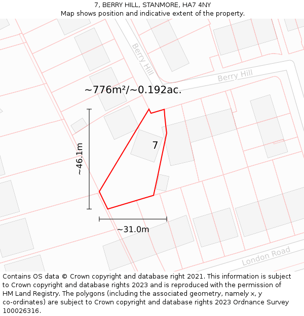 7, BERRY HILL, STANMORE, HA7 4NY: Plot and title map