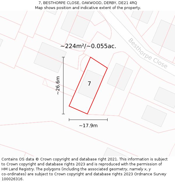 7, BESTHORPE CLOSE, OAKWOOD, DERBY, DE21 4RQ: Plot and title map