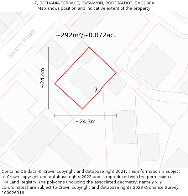 7, BETHANIA TERRACE, CWMAVON, PORT TALBOT, SA12 9EX: Plot and title map