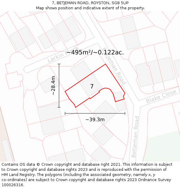 7, BETJEMAN ROAD, ROYSTON, SG8 5UP: Plot and title map
