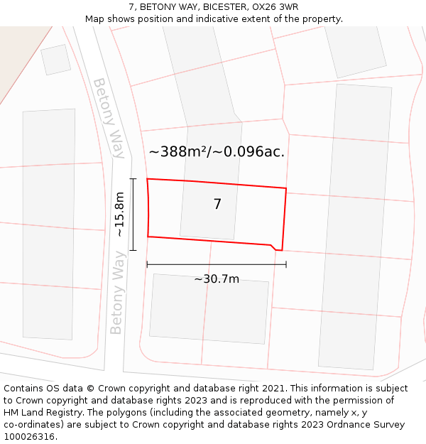 7, BETONY WAY, BICESTER, OX26 3WR: Plot and title map