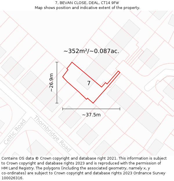 7, BEVAN CLOSE, DEAL, CT14 9FW: Plot and title map