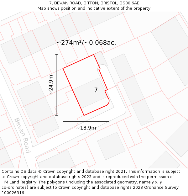 7, BEVAN ROAD, BITTON, BRISTOL, BS30 6AE: Plot and title map
