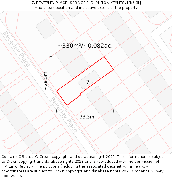 7, BEVERLEY PLACE, SPRINGFIELD, MILTON KEYNES, MK6 3LJ: Plot and title map