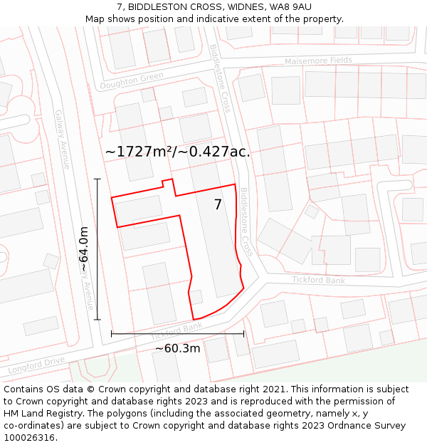 7, BIDDLESTON CROSS, WIDNES, WA8 9AU: Plot and title map