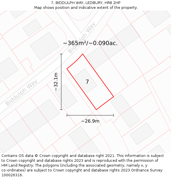 7, BIDDULPH WAY, LEDBURY, HR8 2HP: Plot and title map