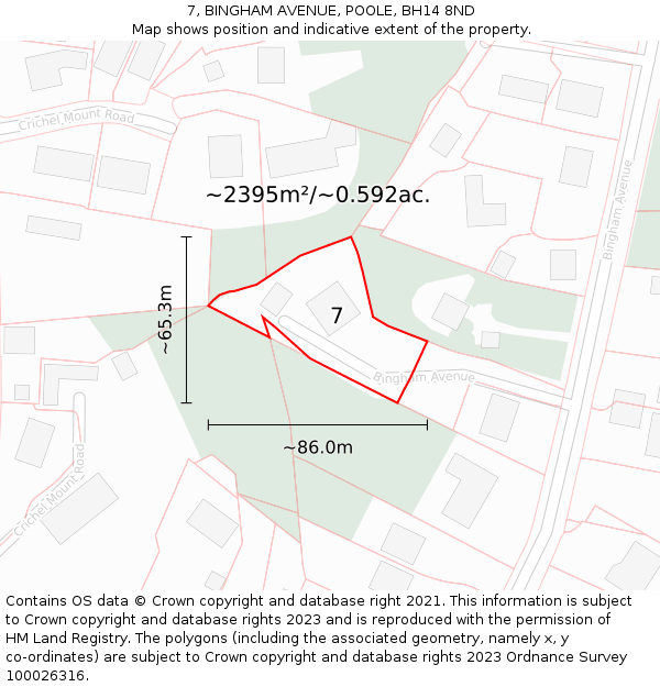 7, BINGHAM AVENUE, POOLE, BH14 8ND: Plot and title map