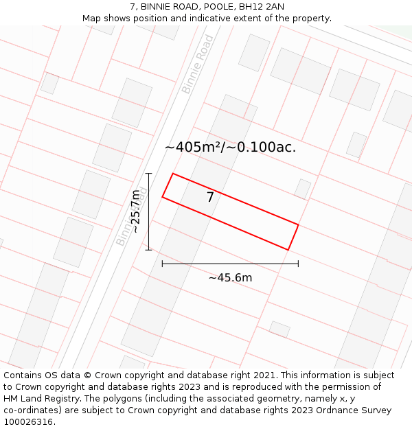 7, BINNIE ROAD, POOLE, BH12 2AN: Plot and title map
