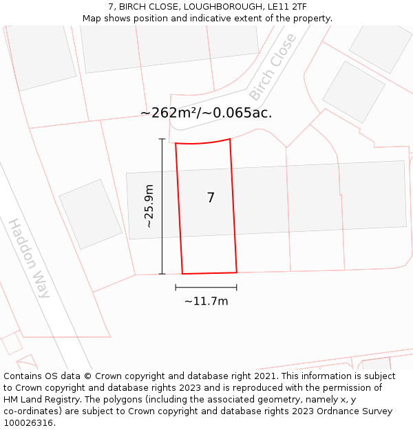 7, BIRCH CLOSE, LOUGHBOROUGH, LE11 2TF: Plot and title map