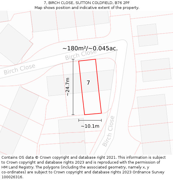 7, BIRCH CLOSE, SUTTON COLDFIELD, B76 2PF: Plot and title map